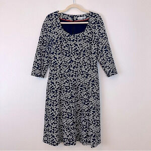 Boden Navy White Confetti Floral 3/4 Sleeve Sheath Dress 10 Classic Office